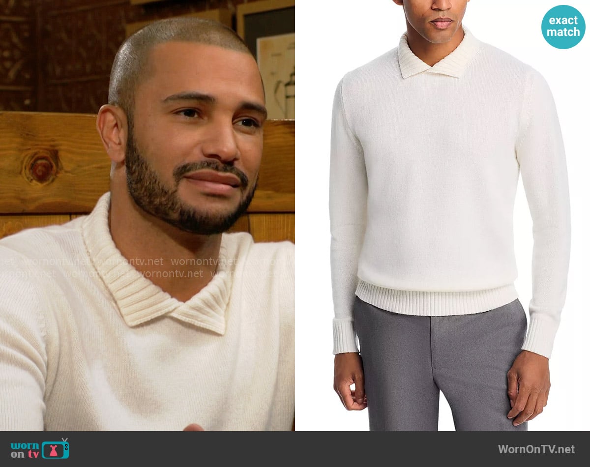 Maurizio Baldassari Split Mock Neck Cashmere Sweater worn by Malcolm Winters (Shemar Moore) on The Young and the Restless