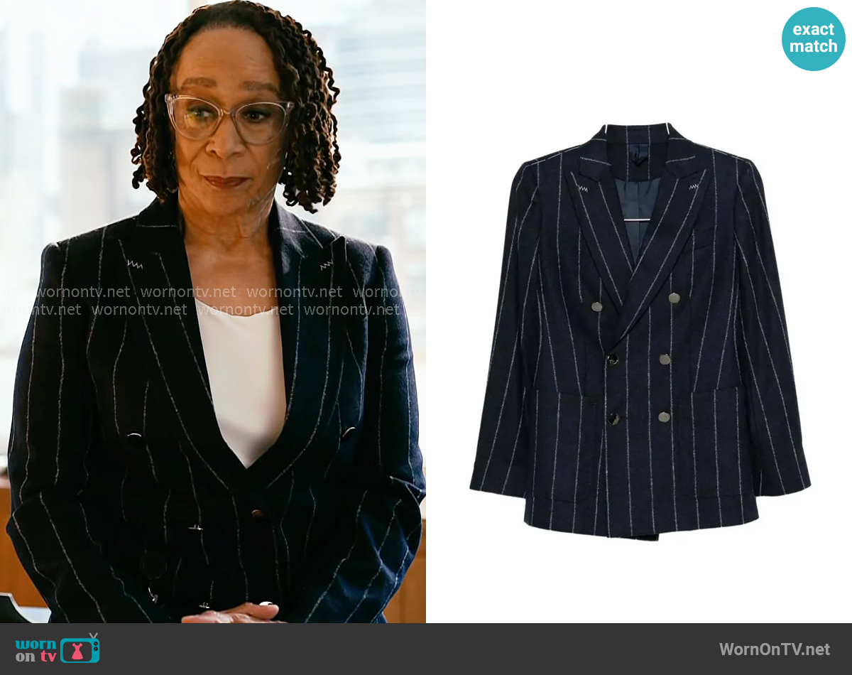 Max Mara Double-breasted Pinstriped Jacket worn by Sharon Goodwin (S. Epatha Merkerson) on Chicago Med