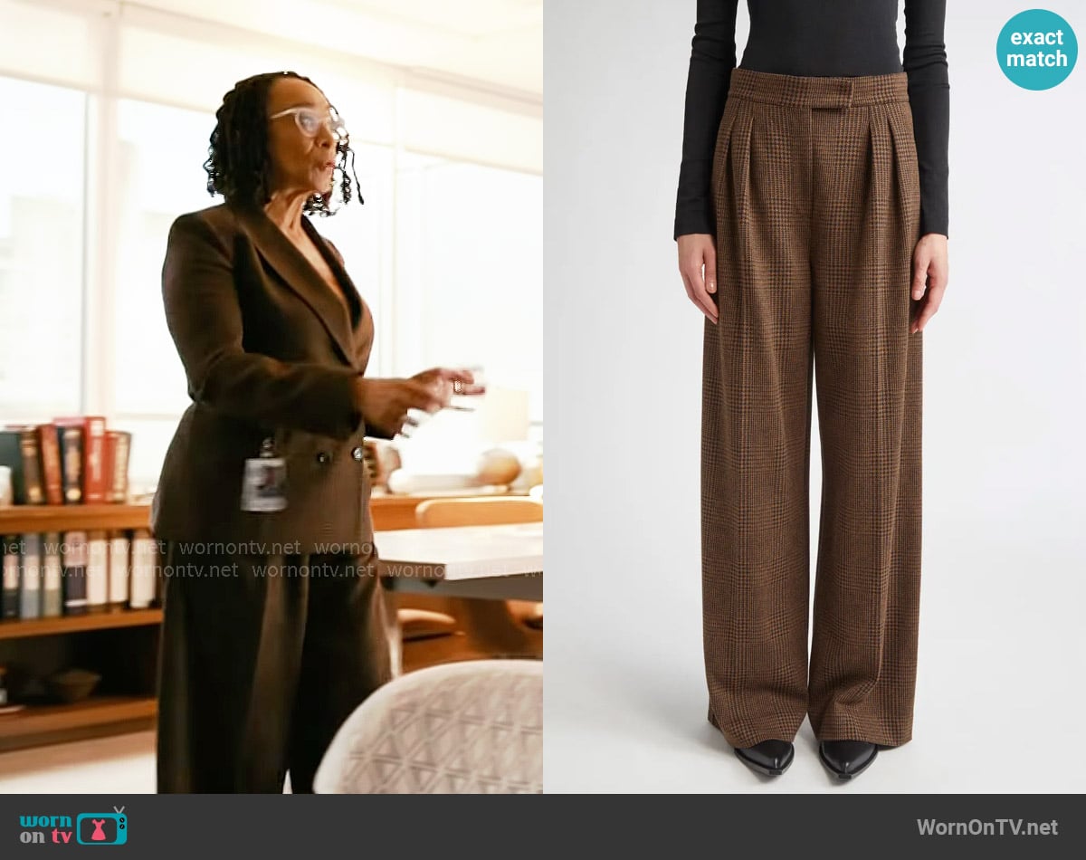 Max Mara Ponza Pleated Houndstooth Check Wide Leg Pants worn by Sharon Goodwin (S. Epatha Merkerson) on Chicago Med