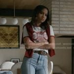 May’s white print tee and flare jeans on 9-1-1