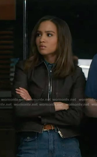 May's brown cropped zip jacket on 9-1-1