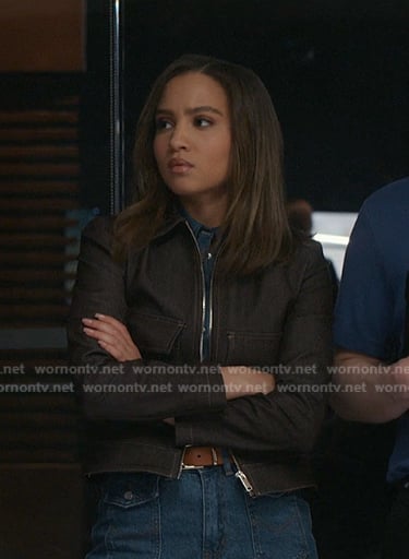 May's brown cropped zip jacket on 9-1-1