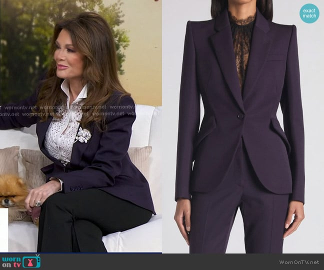 McQueen One-Button Wool Jacket in Violet worn by Lisa Vanderpump on Good Morning America