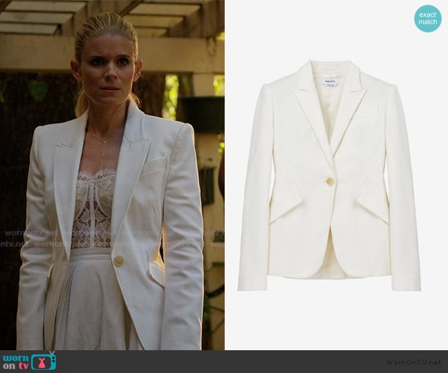 McQueen Single-breasted Denim Jacket in Optical White worn by Nancy (Kate Mara) on Imperfect Women