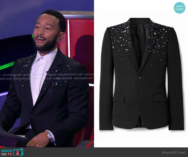 McQueen Slim-Fit Crystal-Embellished Wool Blazer worn by John Legend on The Voice