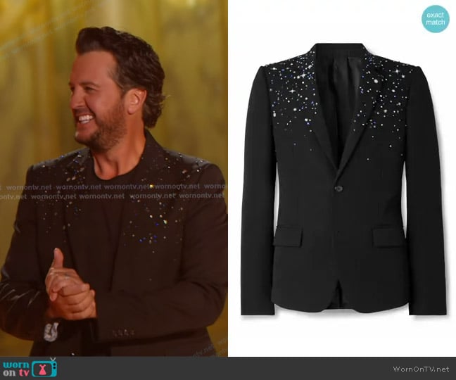 Luke Bryan’s black rhinestone embellished blazer on American Idol