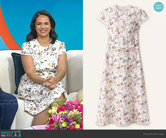 Me + Em Fit + Flare Midi Dress in Light Cream Multi worn by Laura Jarrett on Today