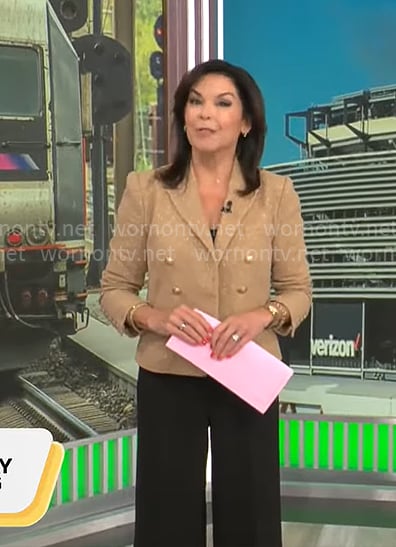 Meg Oliver’s gold blazer on CBS Mornings