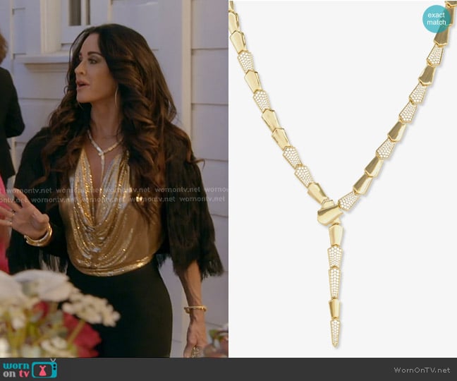 Melinda Maria Pavé XL Serpent Lariat Necklace worn by Kyle Richards on The Real Housewives of Beverly Hills