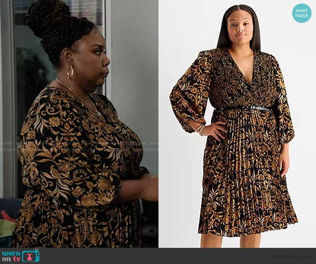 Melonie T 3/4 Sleeve Floral Midi Fit + Flare Dress worn by Dia (Pam Trotter) on Abbott Elementary
