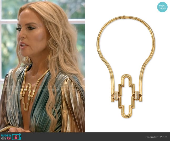 Merenor Mapamenos Natepas Geometic Diamond Accented Necklace in 18k Gold worn by Rachel Zoe on The Real Housewives of Beverly Hills