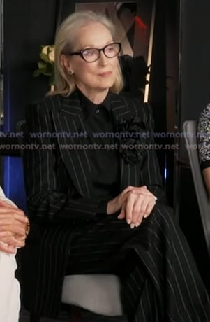 Meryl Streep’s black pinstripe blazer and pant suit on Good Morning America