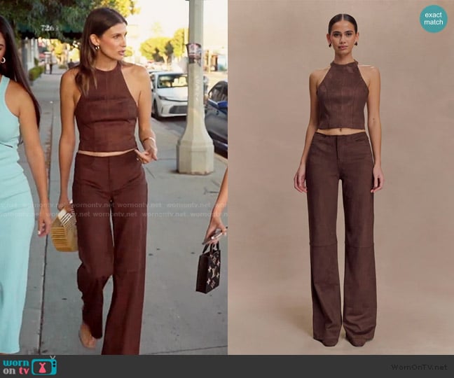 Janet’s brown suede top on The Valley