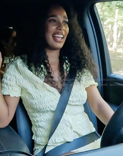 Mia’s yellow shirred top and short set on Summer House