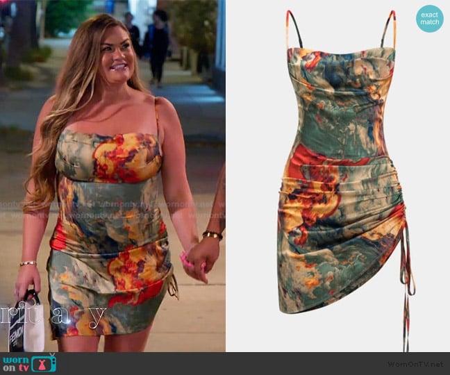 Micas Colorful Abstract Print Satin Slip Dress worn by Brittany Cartwright on The Valley