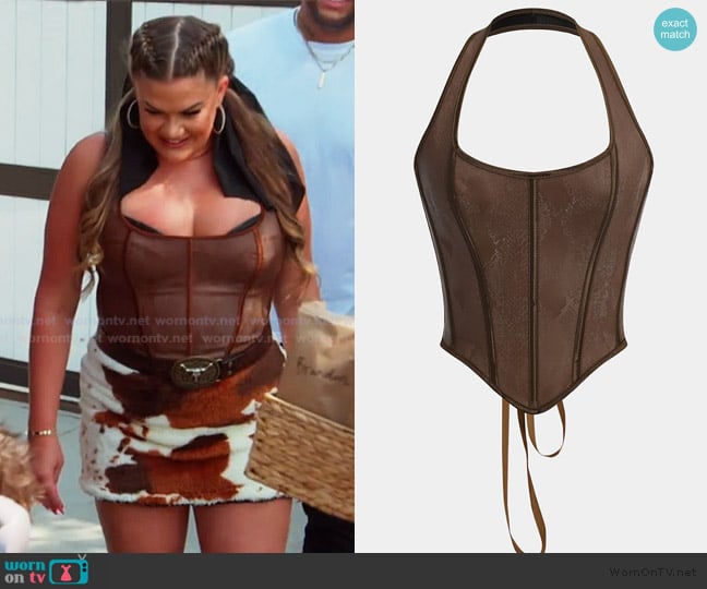 Micas Snake Skin Faux Leather Tie-Up Corset Cami Top worn by Brittany Cartwright on The Valley
