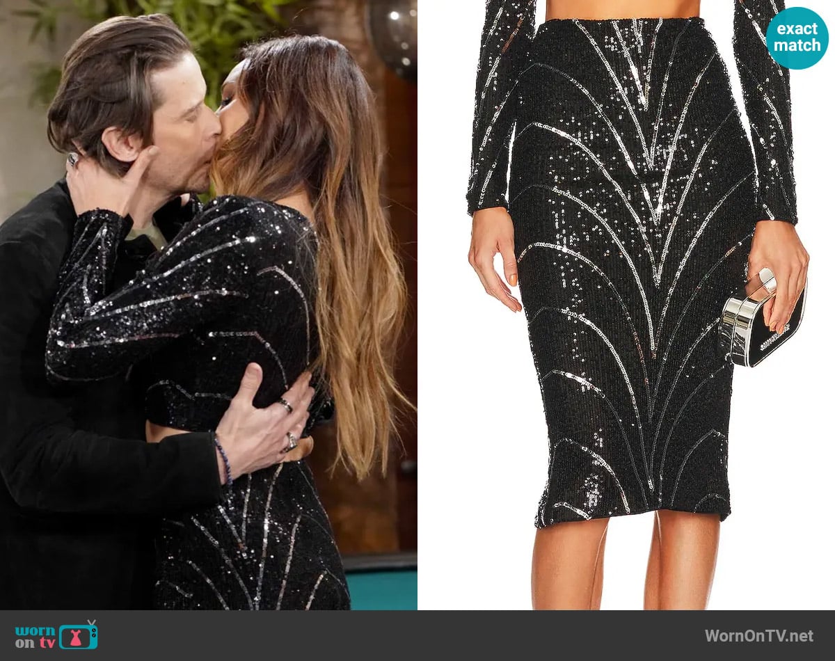 Michael Costello x Revolve Leoni Midi Skirt worn by Riza Thomson (Tina Casciani) on The Young and the Restless