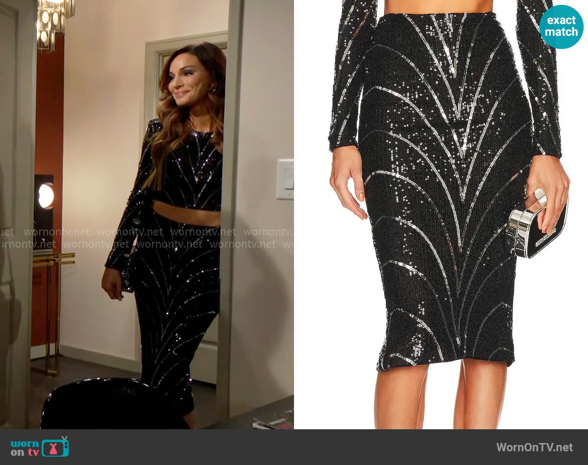 Michael Costello x Revolve Leoni Midi Skirt worn by Riza Thomson (Tina Casciani) on The Young and the Restless