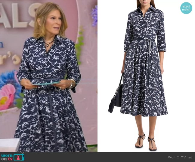 Michael Kors Collection Belted Poplin Shirt Dress in Midnight worn by Tory Johnson on Good Morning America