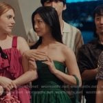 Mihee’s green high and low strapless dress on XO Kitty