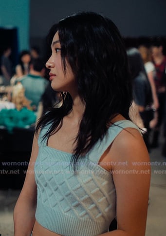 Mihee's blue knit cropped cami on XO Kitty