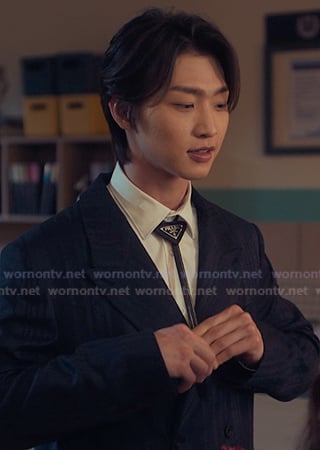 Min Ho's black leather bolo tie on XO Kitty