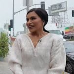 Mindy Kaling’s white v-neck sweater on CBS Mornings