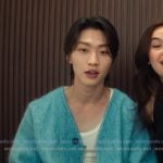 Min Ho's white tank and blue v-neck cardigan on XO Kitty