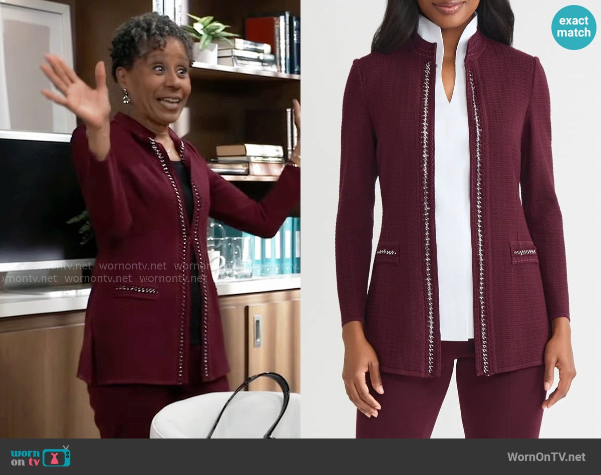 Misook Chain Link Trim Knit Jacket worn by Stella Henry (Vernee Watson) on General Hospital