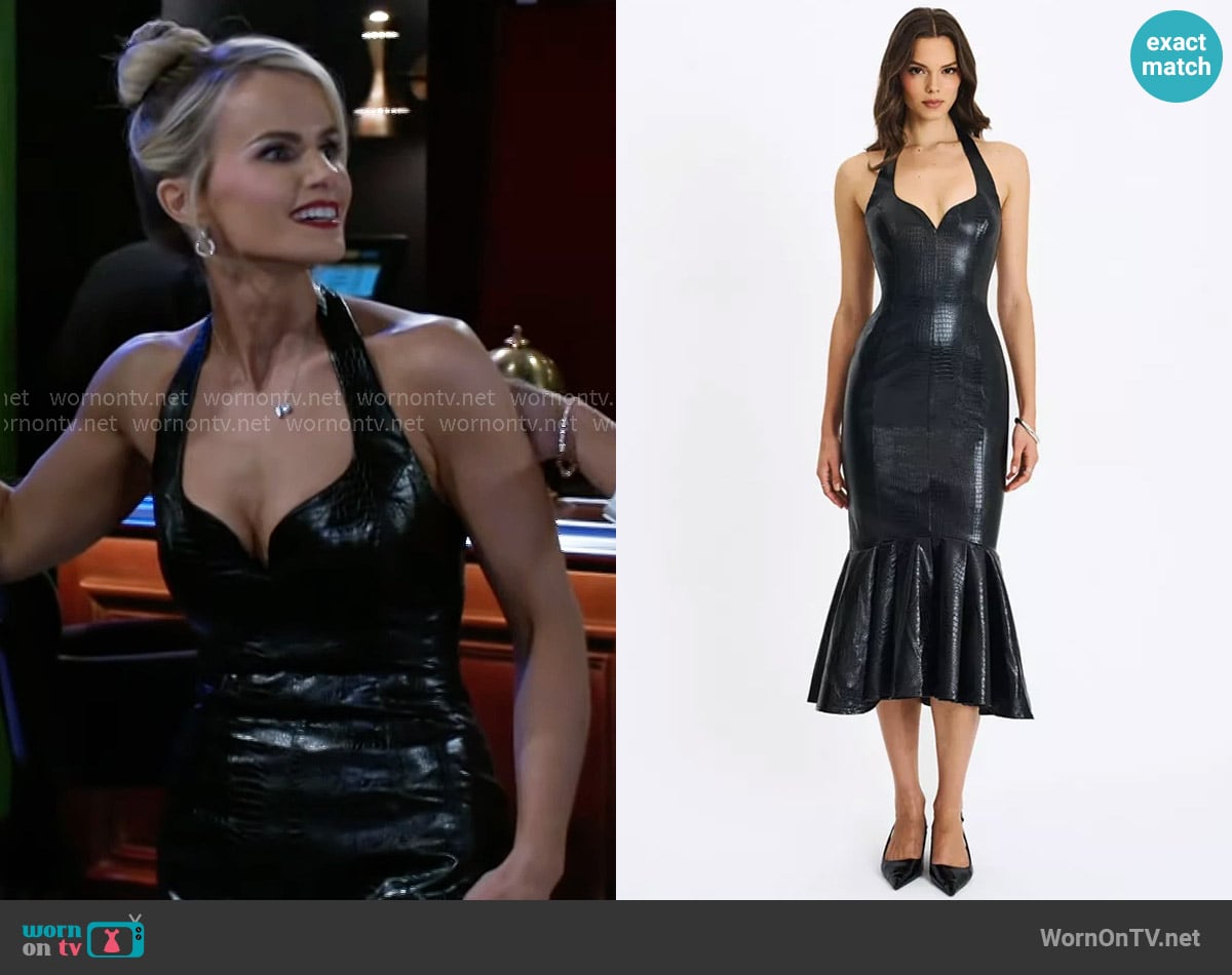 Vanessa’s leather halter dress on Beyond the Gates