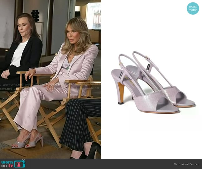 Miu Miu Ayer Snake Slingback Sandals in Purple worn by Jaclyn Smith on Today