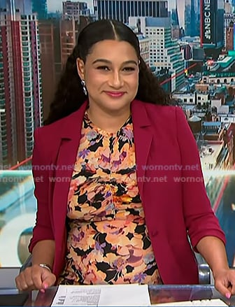 Morgan’s floral ruched dress and pink blazer on NBC News Daily