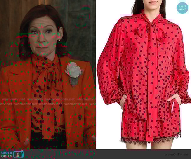 Moschino Polka Dot Tie-Neck Blouse worn by Elsbeth Tascioni (Carrie Preston) on Elsbeth