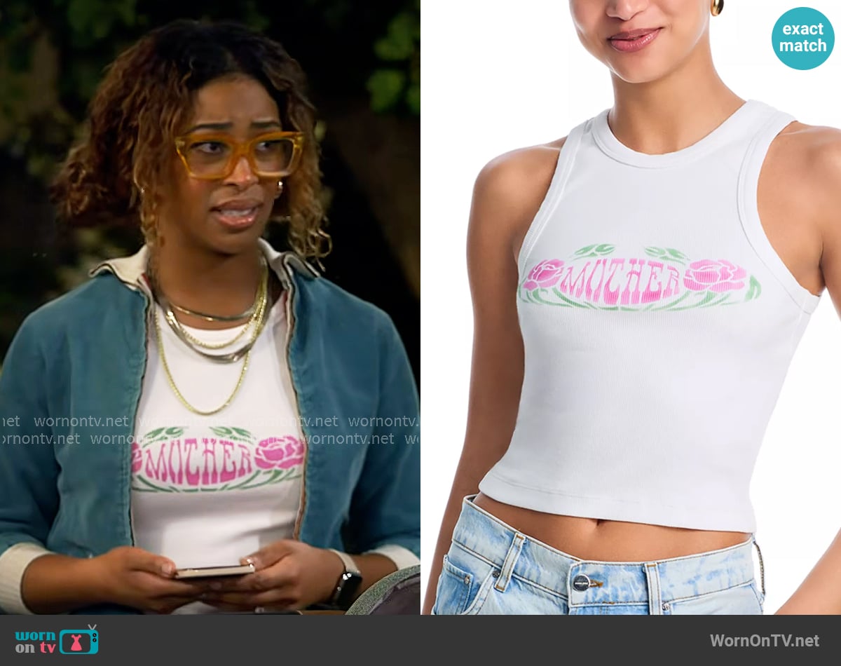 Mother The Chin Up Crop Tank worn by Courtney (Skye Townsend) on The Neighborhood