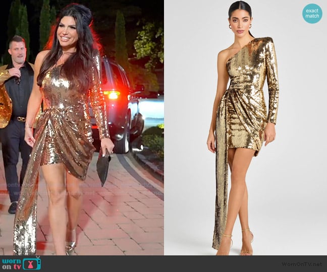 Jo-Ellen’s gold sequin drape dress on RHORI
