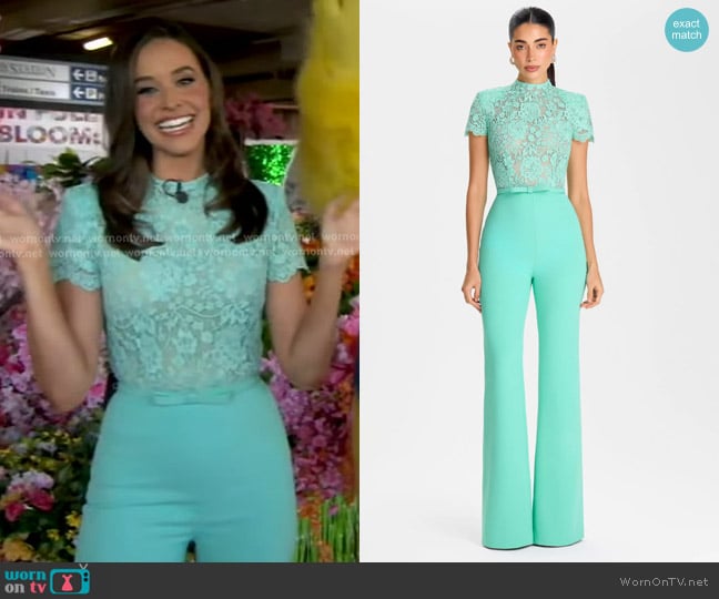 Hanna Battah’s blue floral lace jumpsuit on GMA