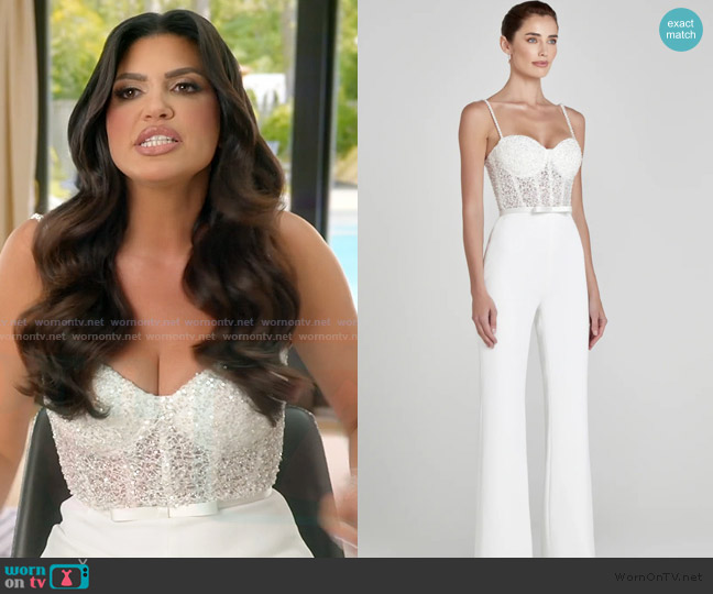 Nadine Merabi White Corset Jumpsuit worn by Jo-Ellen Tiberi on The Real Housewives of Rhode Island