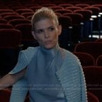 Nancy’s blue metallic mock neck top on Imperfect Women