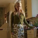 Nancy’s green cardigan and printed skirt on Imperfect Women