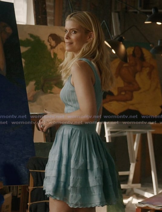 Nancy's blue knit mini dress on Imperfect Women