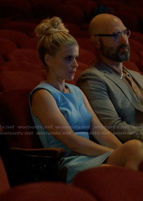 Nancy’s blue satin mini dress on Imperfect Women