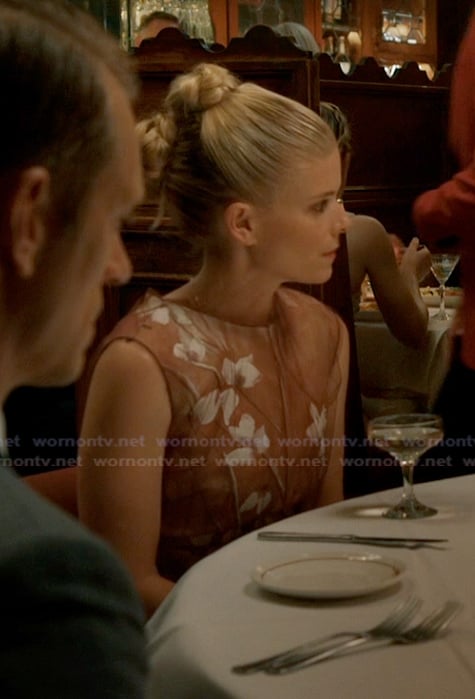 Nancy’s pink floral organza mini dress on Imperfect Women