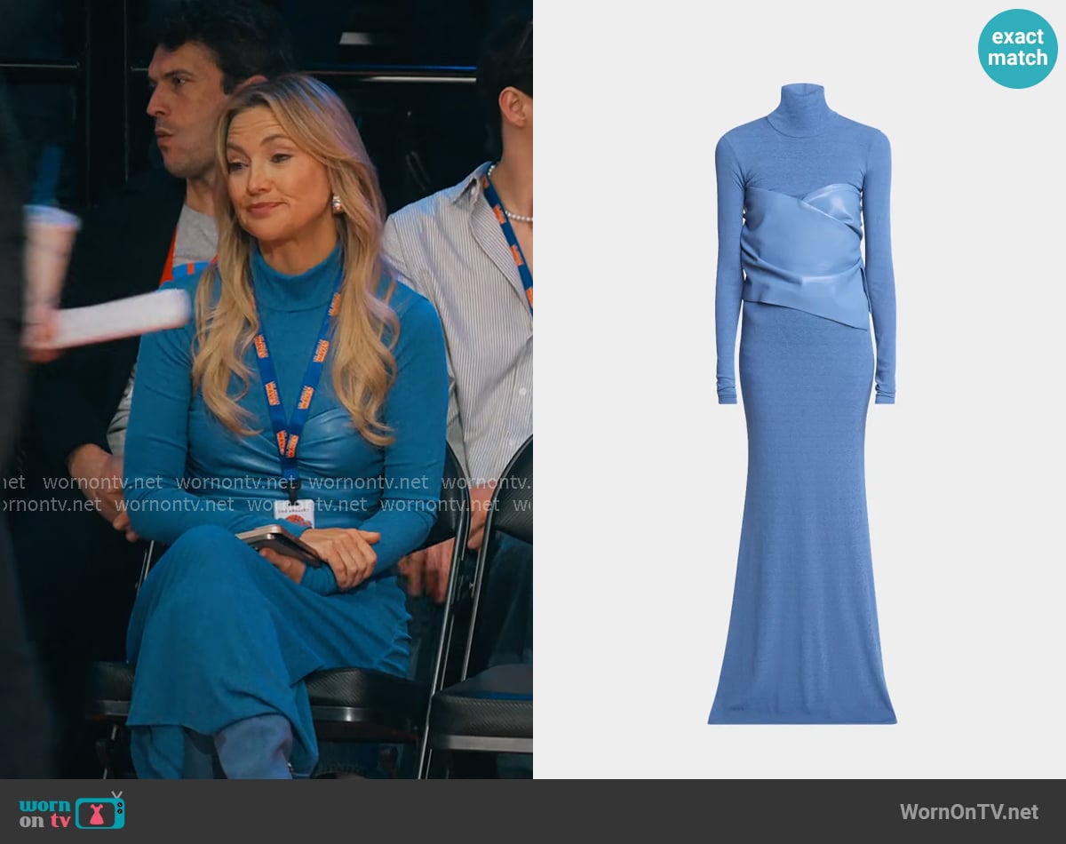 Nanushka Amabel Turtleneck Alt-Leather Combo Maxi Dress worn by Isla Gordon (Kate Hudson) on Running Point