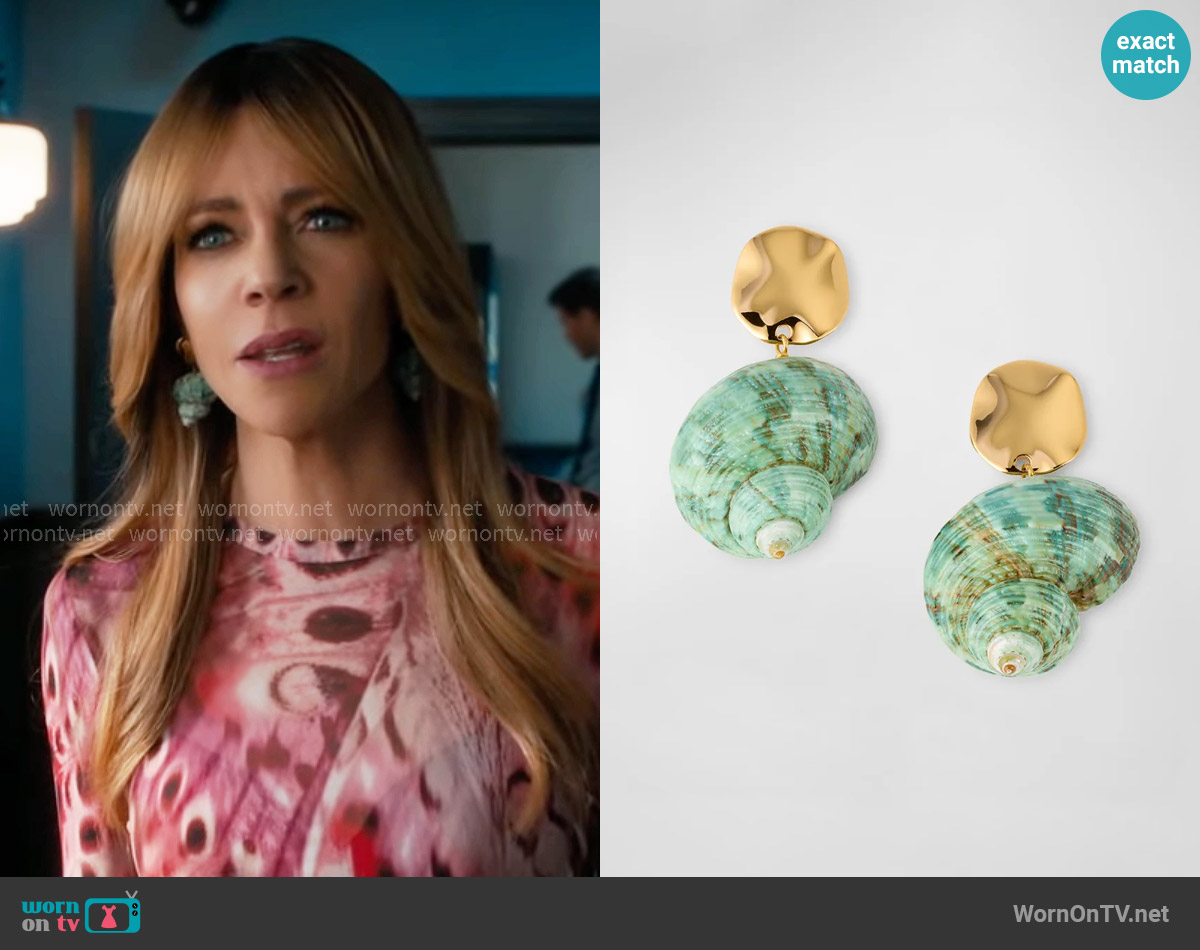 Nest Jewelry Green Seashell Drop Earrings worn by Morgan Gillory (Kaitlin Olson) on High Potential