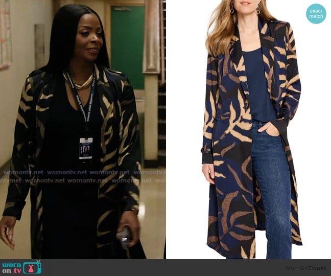 Nic + Zoe Midnight Fern Print Longline Trench Coat worn by Ava Coleman (Janelle James) on Abbott Elementary
