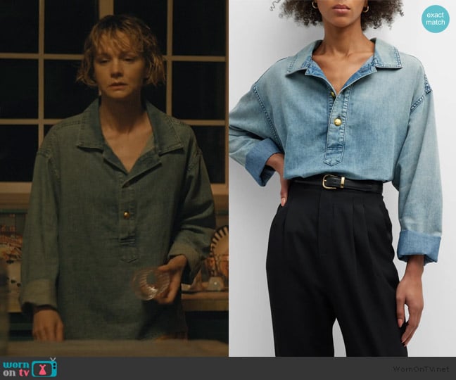 Nili Lotan Harper Denim Blouse worn by Lindsay Crane-Martín (Carey Mulligan) on Beef