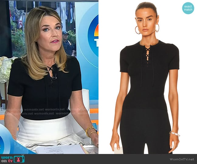 Nili Lotan Wells Lace Up Top worn by Savannah Guthrie on Today