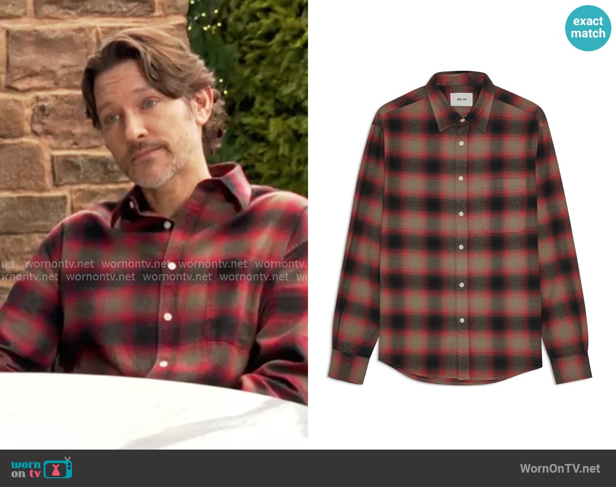 NN07 Deon Shirt in Red Check worn by Daniel Romalotti (Michael Graziadei) on The Young and the Restless