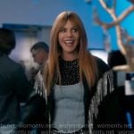 Morgan’s black embellished top, denim corset and studded skirt on High Potential