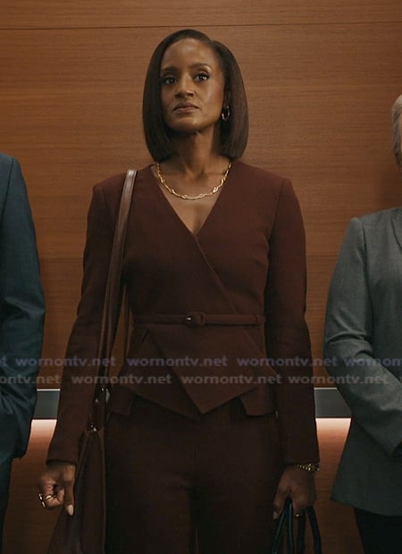 Olympia's burgundy belted blazer on Matlock